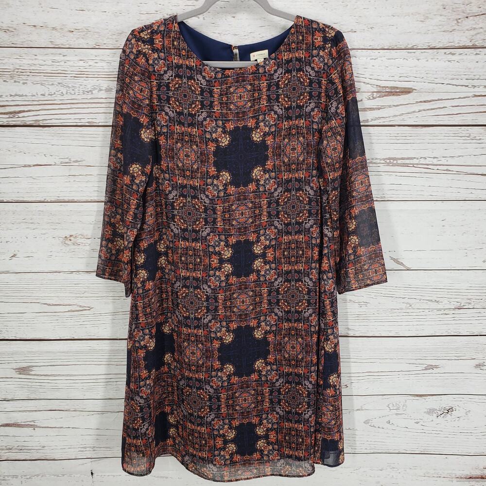Cremieux Women's Chiffon Print  Light Sheer Sleeve Keyhole Dress Size 8